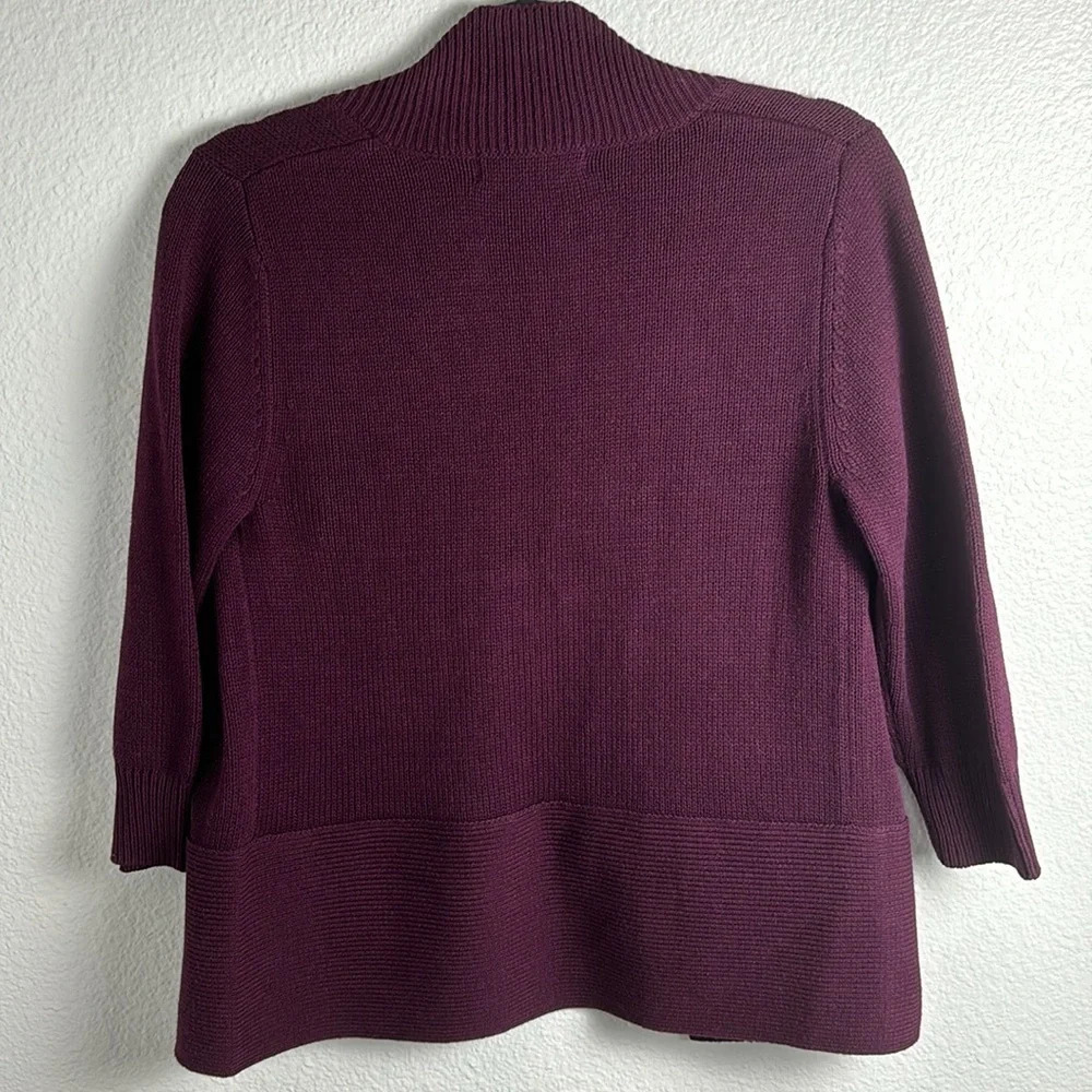 Ivanka Trump Plum Open Cardigan with Gold Zipper Detail - Picture 7 of 8